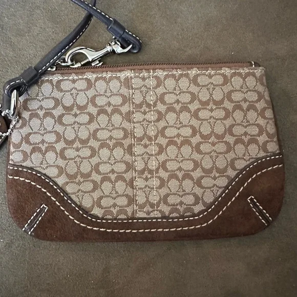 Coach Signature Brown Zipper Wristlet - Picture 2 of 8